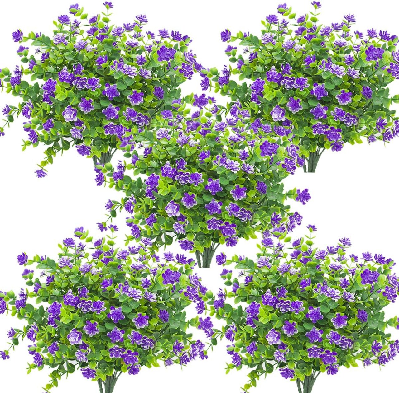 10 Bundles Artificial Flowers for Outdoor & Indoor Decor - UV Resistant Faux Blue Eucalyptus Plastic Plants - Vibrant Maintenance-Free Shrubs for Garden, Porch, & Window Boxes